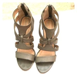 Camo green strappy block heels